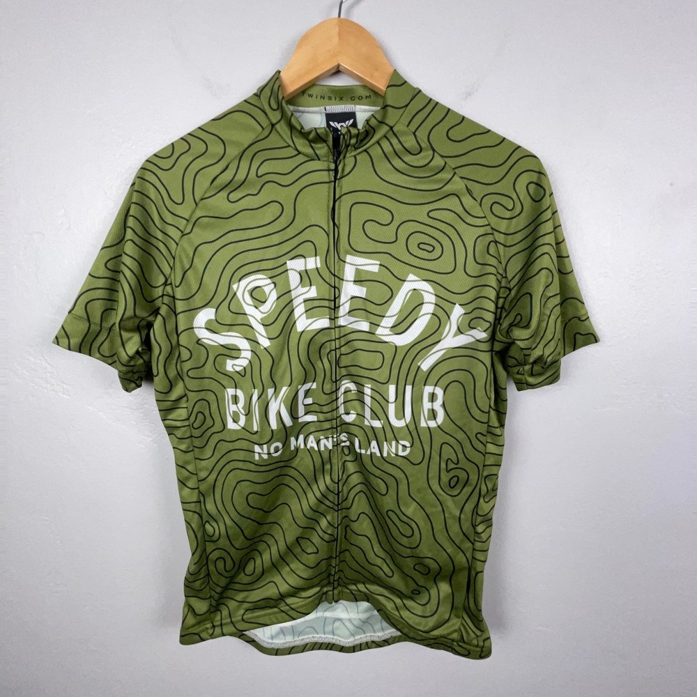 Twin Six Cycling Jersey Mens Medium Green Speedy Bike Club Topo Print S/S USA